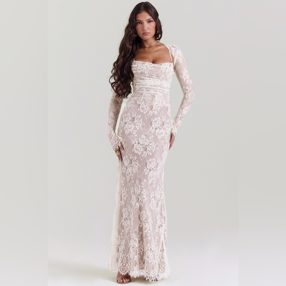 House of CB Artemis Vintage Cream Maxi Dress Corset Bodice Women’s Medium w/ Box